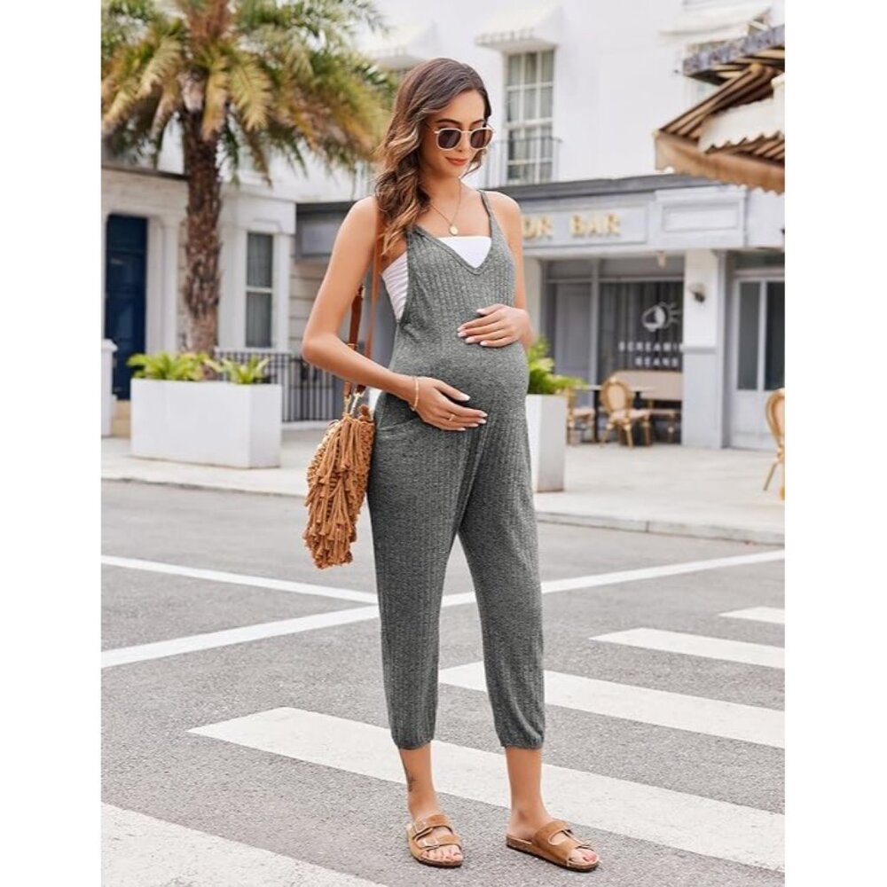 Ekouaer Spaghetti Strap Ribbed Overall Jumpsuit in Dark Gray - Size‎ XXL - Picture 8 of 10